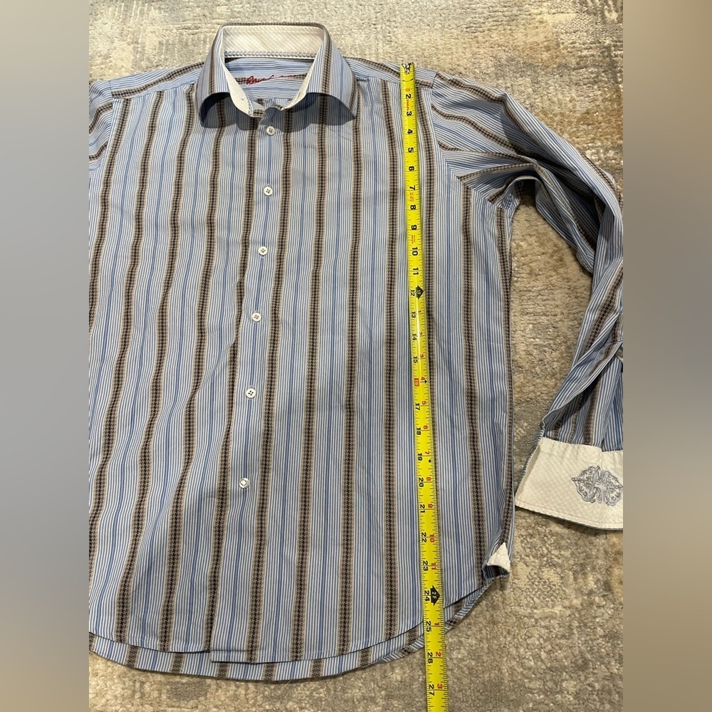 Robert Graham Dress Shirt Mens Blue Striped Flip Cuff Preppy Button Up Sz Medium - Picture 13 of 15